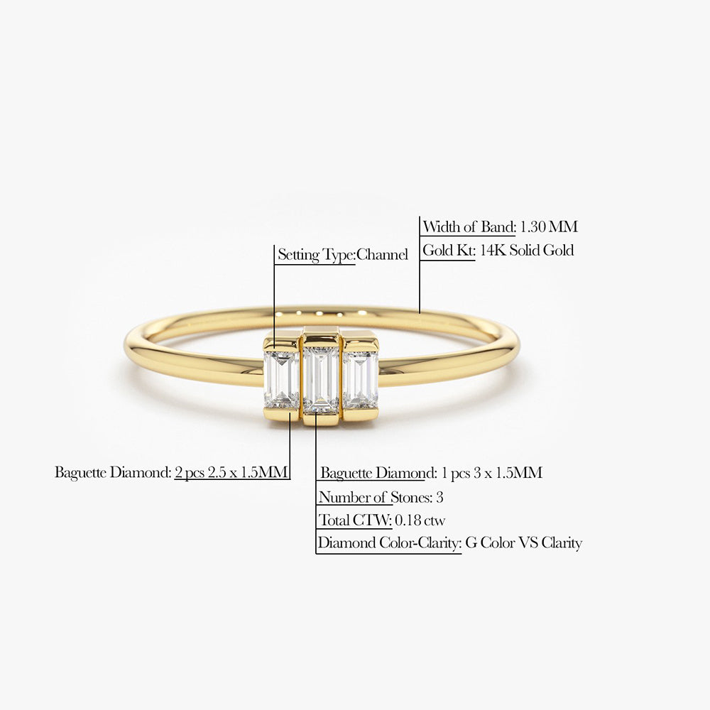 OBFJ1589 - 14K Gold Baguette Trio Diamond Ring 6