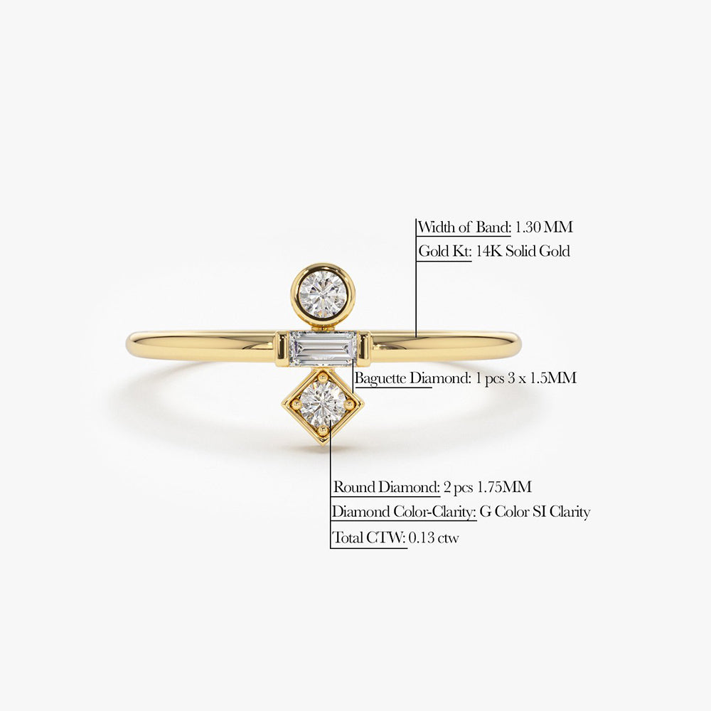 OBFJ1608 - 14K Gold Baguette and Round Cut Diamond Ring 6