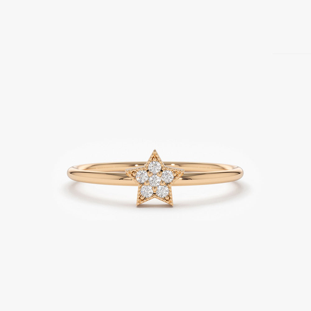 OBFJ1573 - 14K Gold Star Shaped Diamond Ring 4