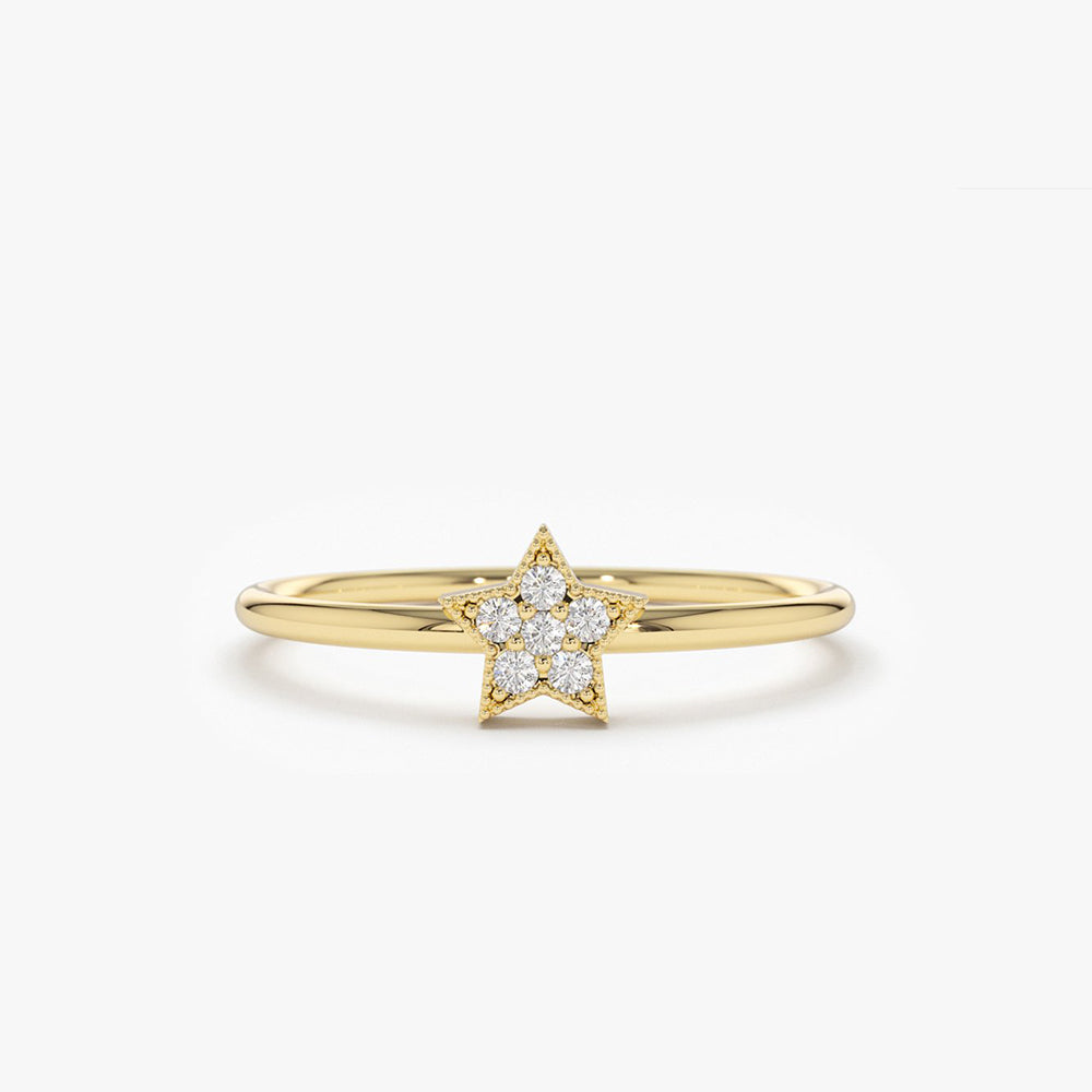 OBFJ1573 - 14K Gold Star Shaped Diamond Ring 1