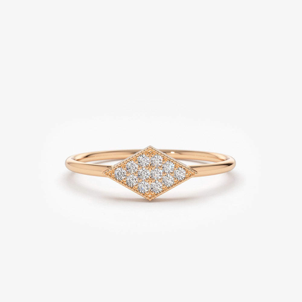 OBFJ1575 - 14K Gold Diamond Shape Micro Pave Ring 5