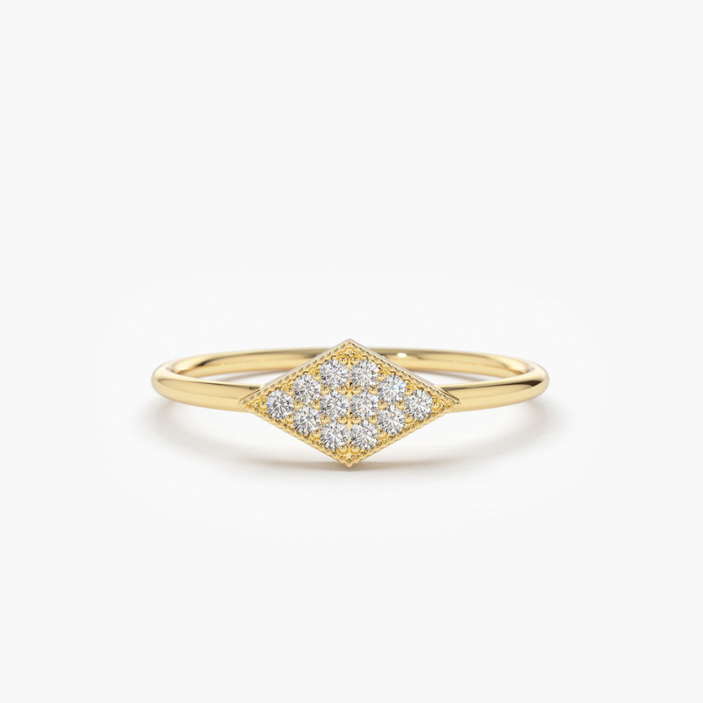 OBFJ1575 - 14K Gold Diamond Shape Micro Pave Ring 1