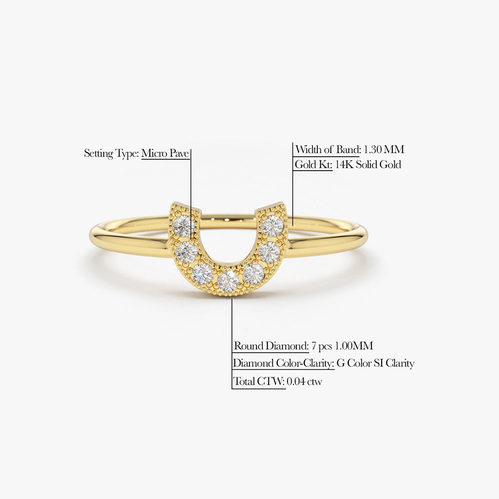 OBFJ1612 - 14K Horseshoe Ring with Round Cut White Diamonds 7
