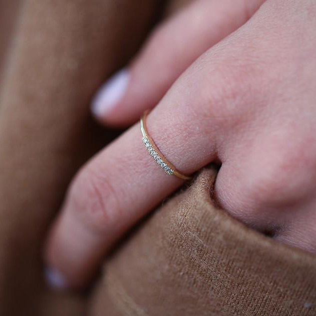 OBFJ1603 - 14K Gold Single Row Pave Diamond Ring 2