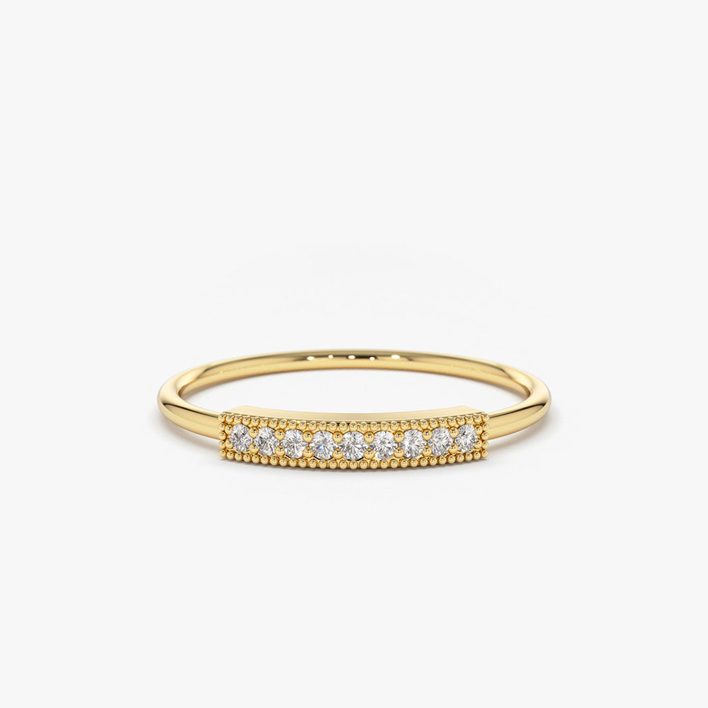 OBFJ1603 - 14K Gold Single Row Pave Diamond Ring 1