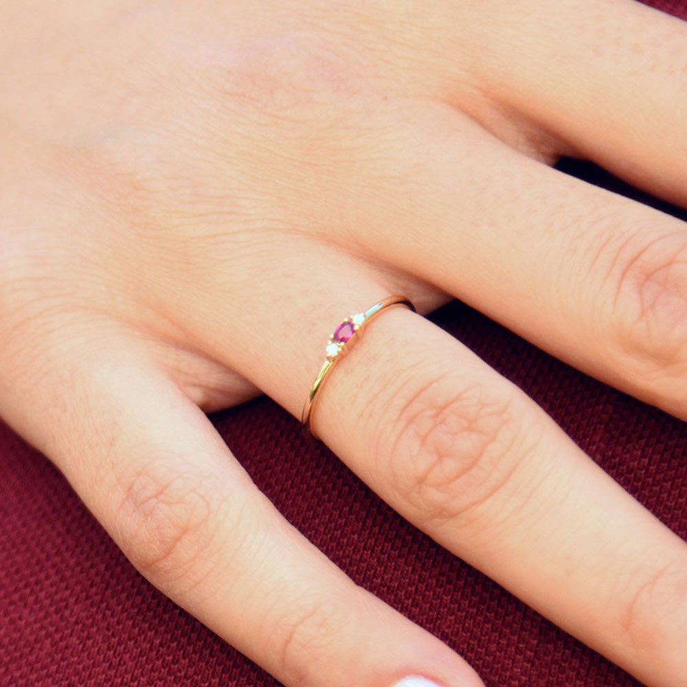 OBFJ1636 - 14K Mini Oval Ruby Ring with Diamonds 3