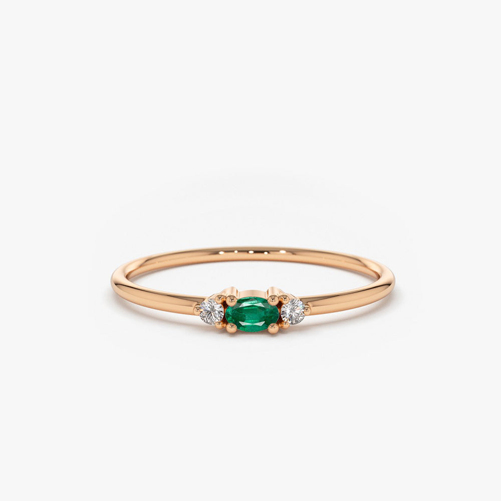 OBFJ1635 - 14K Mini Oval Emerald Ring with Diamonds 5