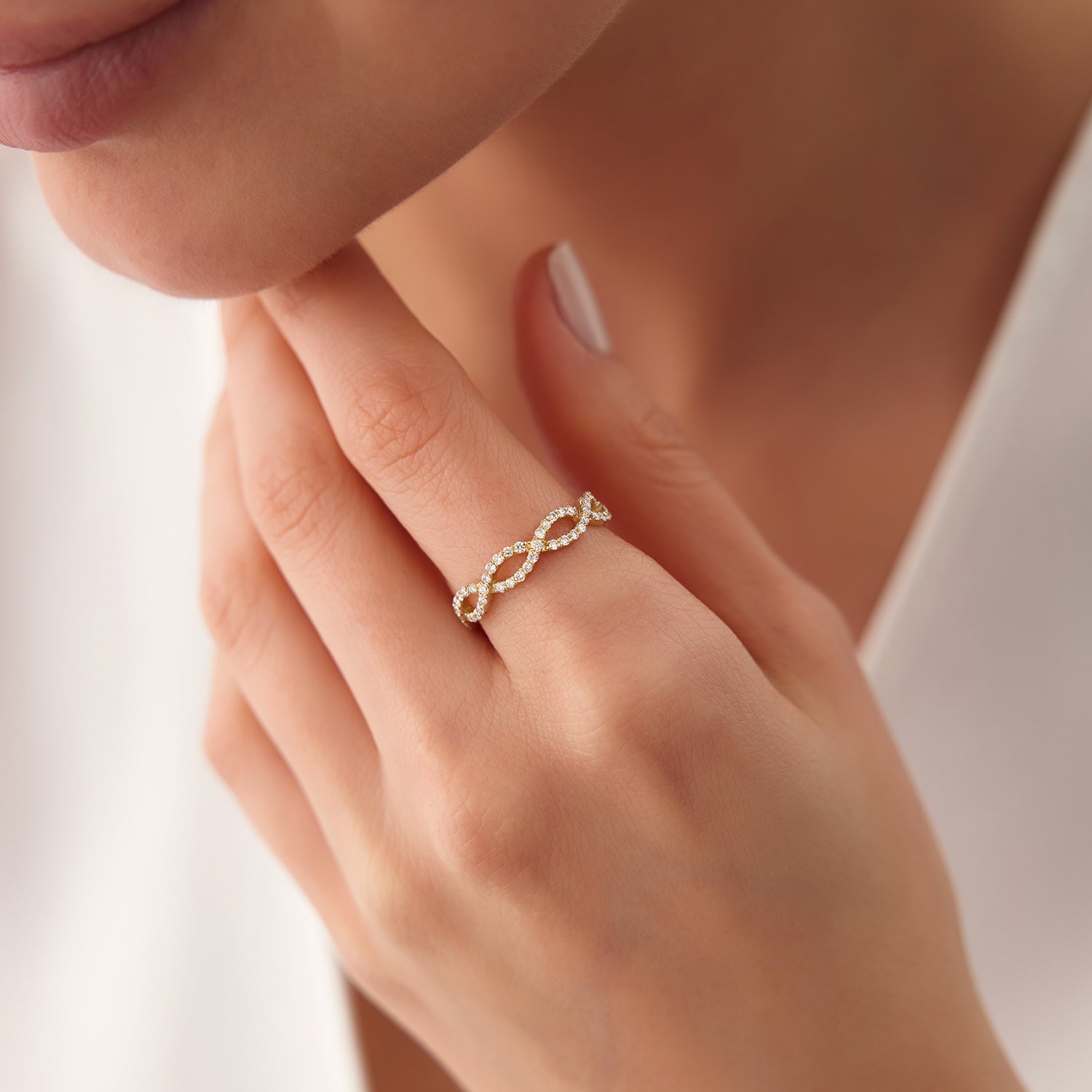 OBFJ1580 - 14K Gold Micro Pave Set Diamond Infinity Ring 2