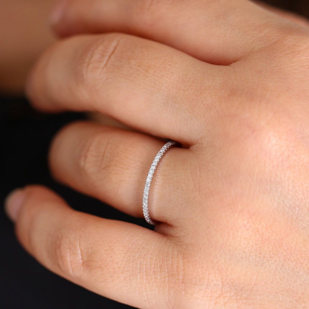OBFJ1669 - 14K Gold Half Eternity Micro Pave Diamond Ring 3