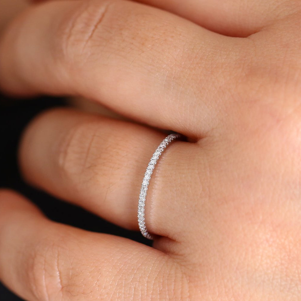 OBFJ1669 - 14K Gold Half Eternity Micro Pave Diamond Ring 2