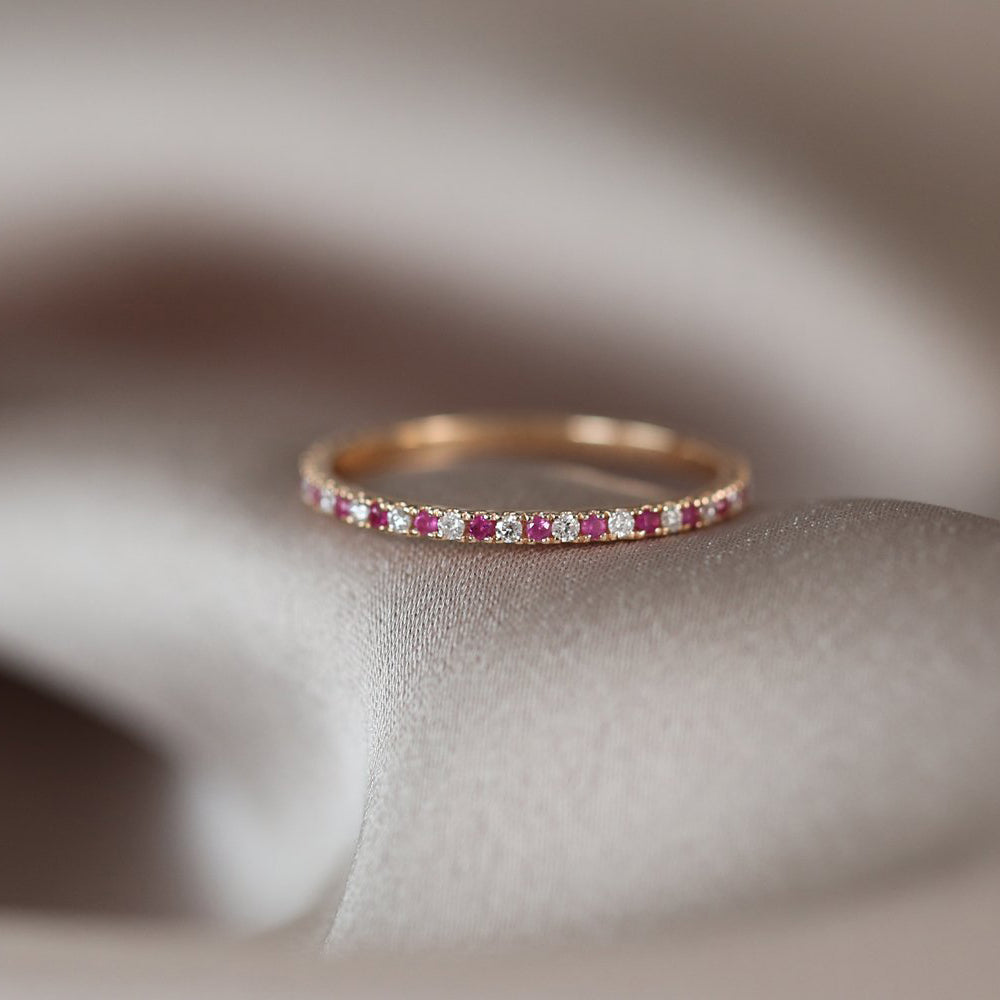 OBFJ1845 - 14K Emerald and Diamond Alternating Eternity Ring 2