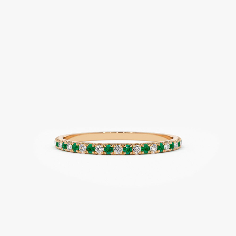 OBFJ1845 - 14K Emerald and Diamond Alternating Eternity Ring 3
