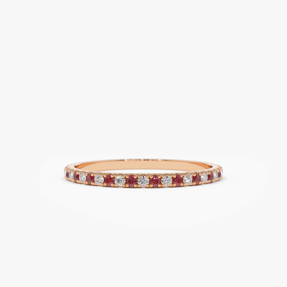 OBFJ1855 - 14K Ruby and Diamond Alternating Eternity Ring 6