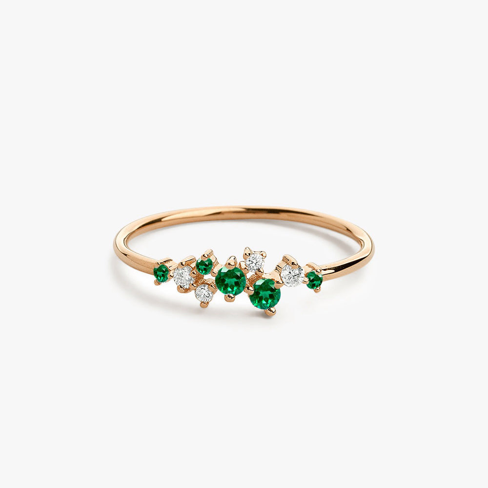 OBFJ1766 - 14k Emerald and Diamond Cluster Ring 5