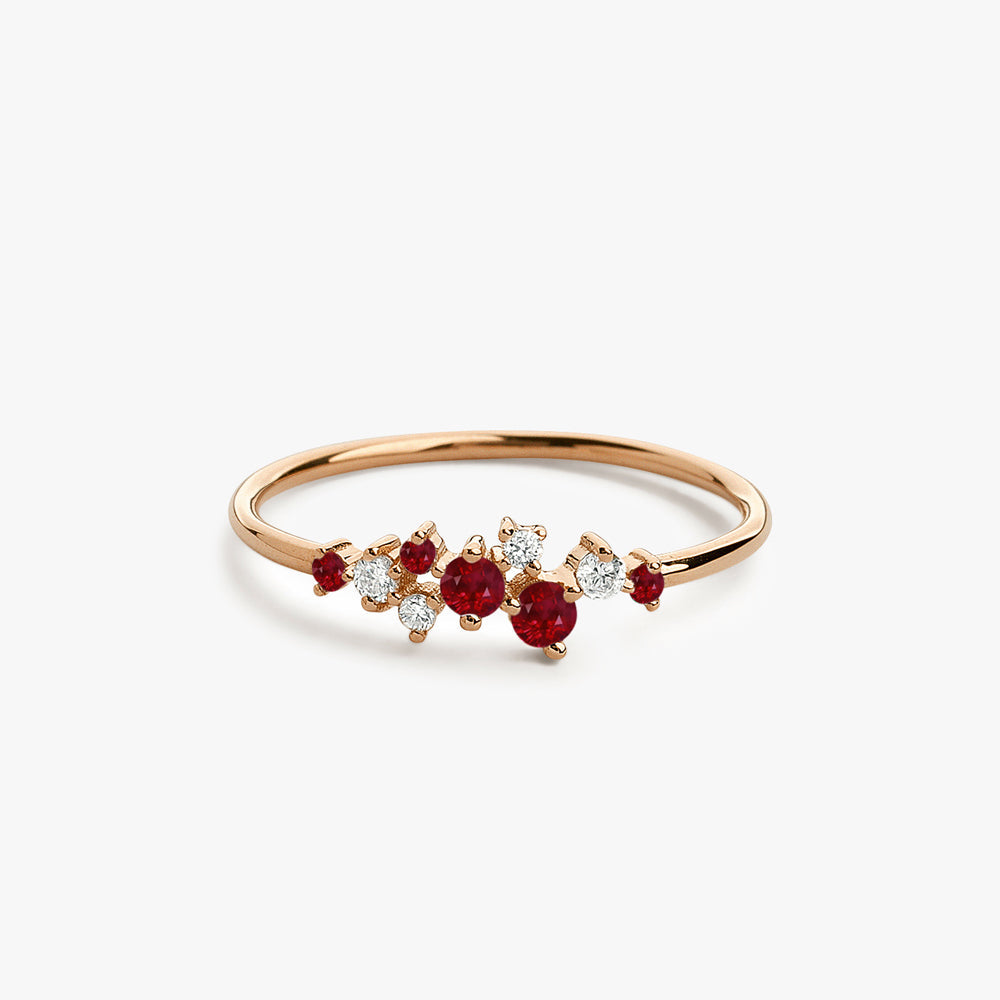 OBFJ1767 - 14k Gold Ruby and Diamond Cluster Ring 6