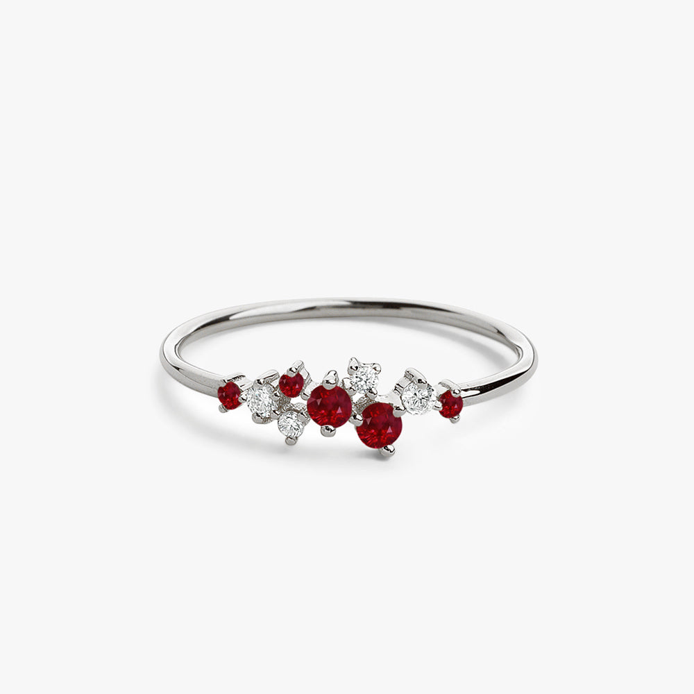 OBFJ1767 - 14k Gold Ruby and Diamond Cluster Ring 5