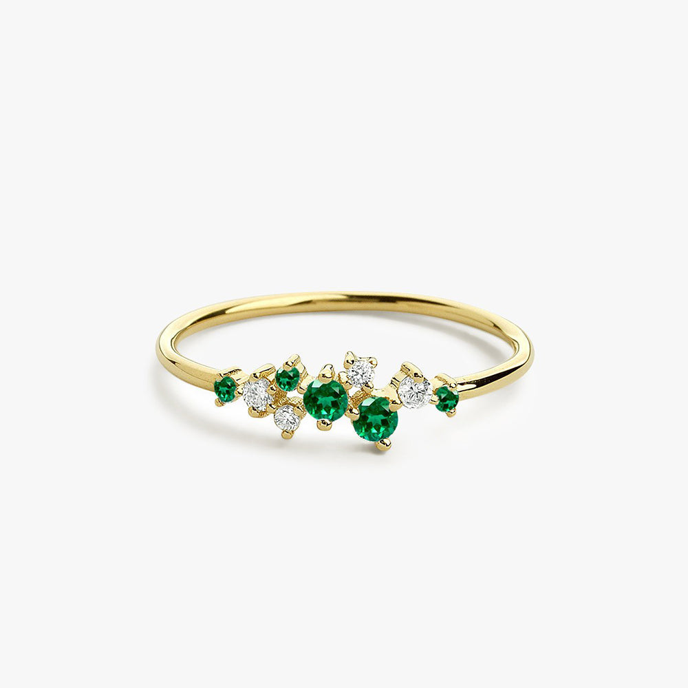 OBFJ1766 - 14k Emerald and Diamond Cluster Ring 1