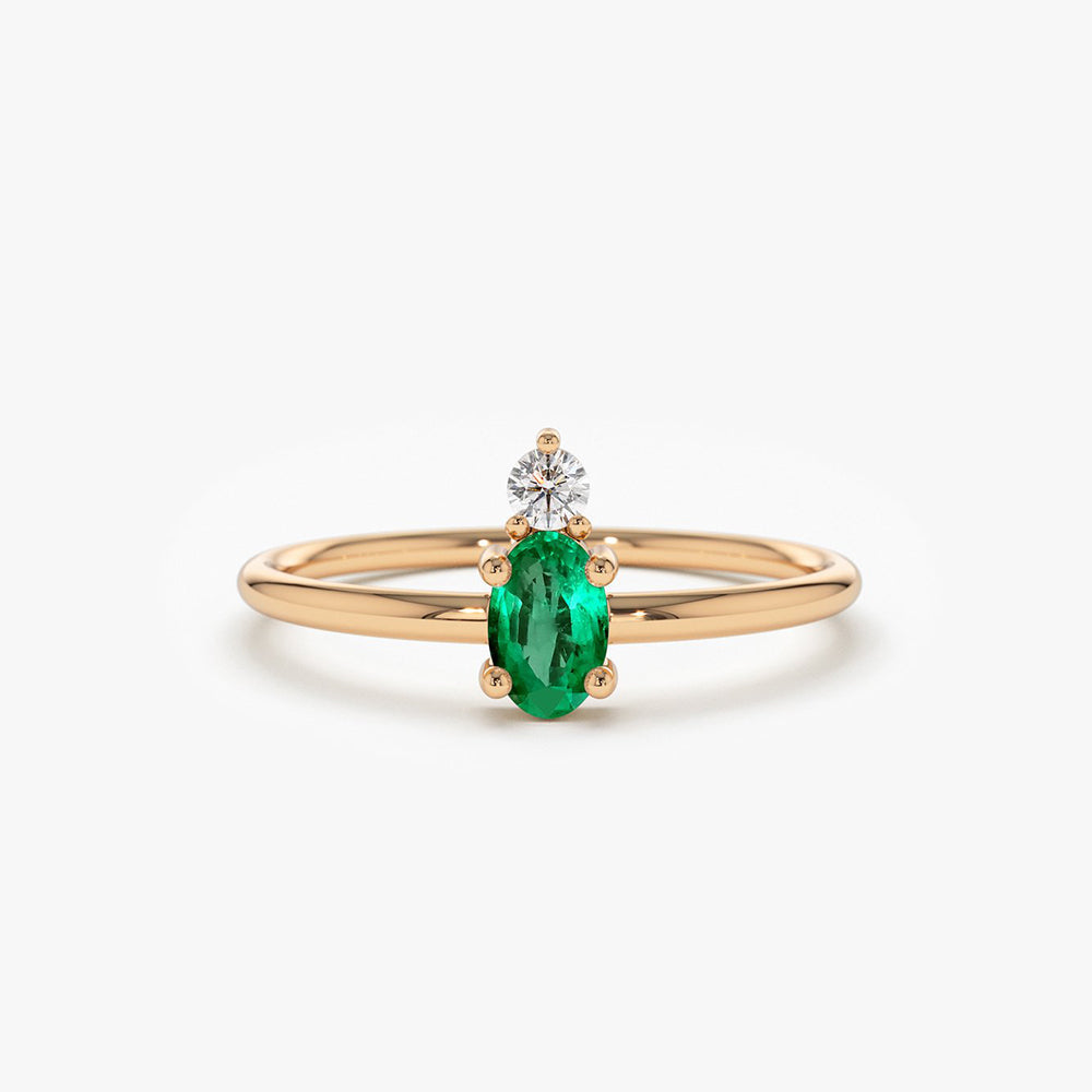 OBFJ1631 - 14K Gold Oval Emerald and Diamond Ring 4