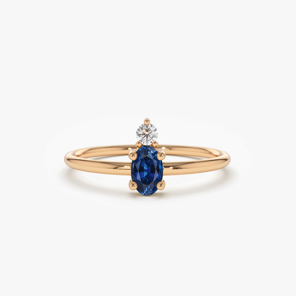 OBFJ1628 - 14K Gold Oval Sapphire and Diamond Ring 3