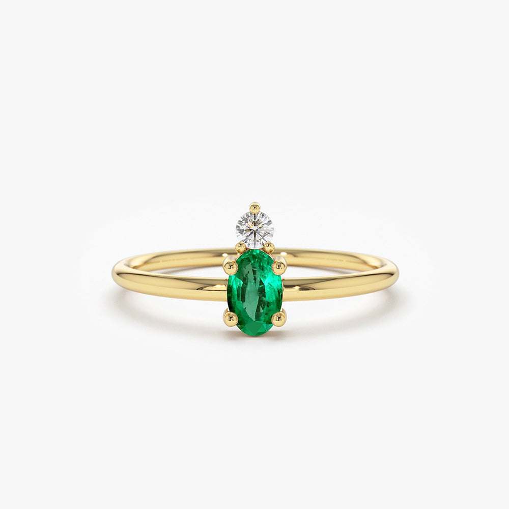 OBFJ1631 - 14K Gold Oval Emerald and Diamond Ring 1