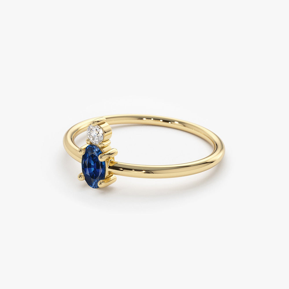 OBFJ1628 - 14K Gold Oval Sapphire and Diamond Ring 5