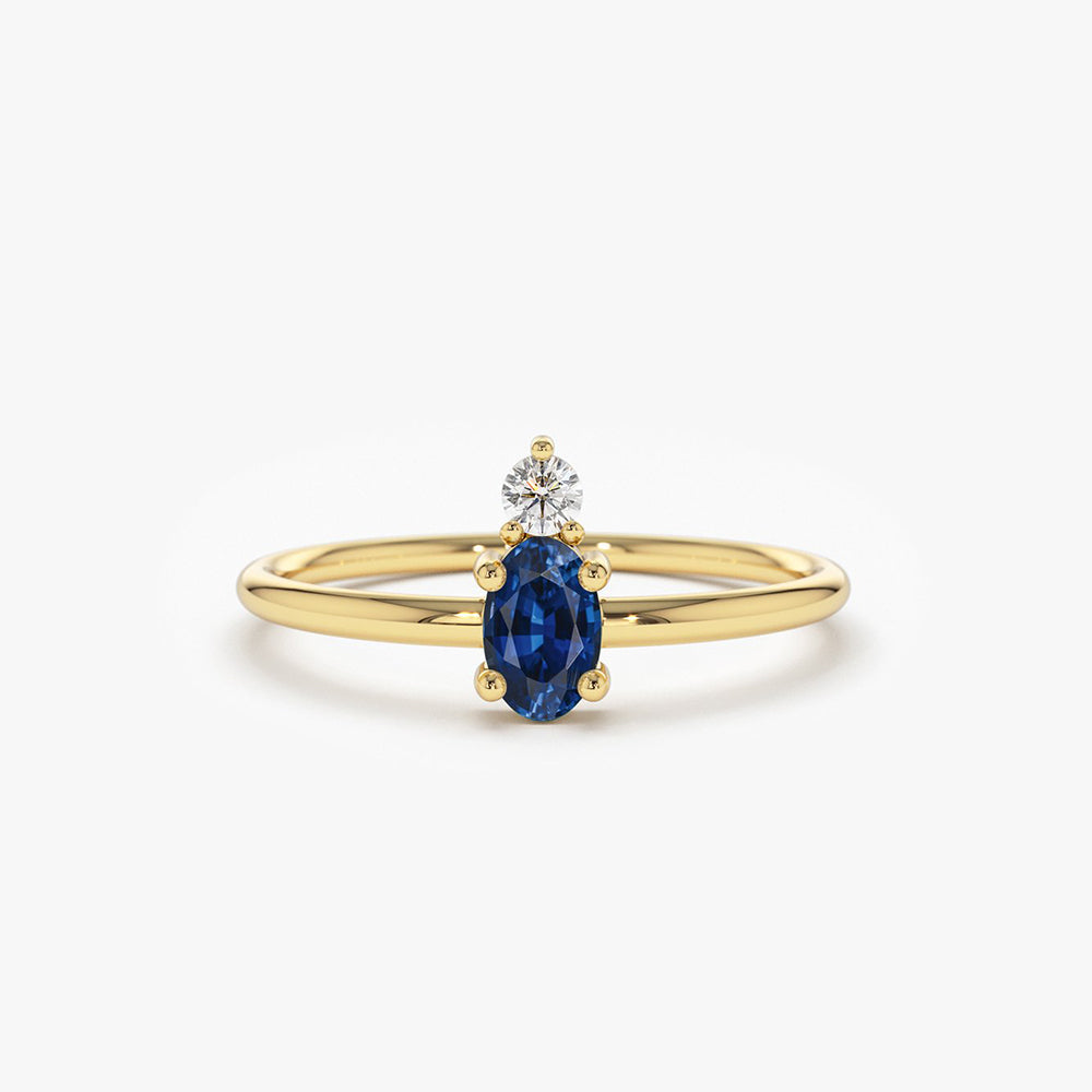 OBFJ1628 - 14K Gold Oval Sapphire and Diamond Ring 1