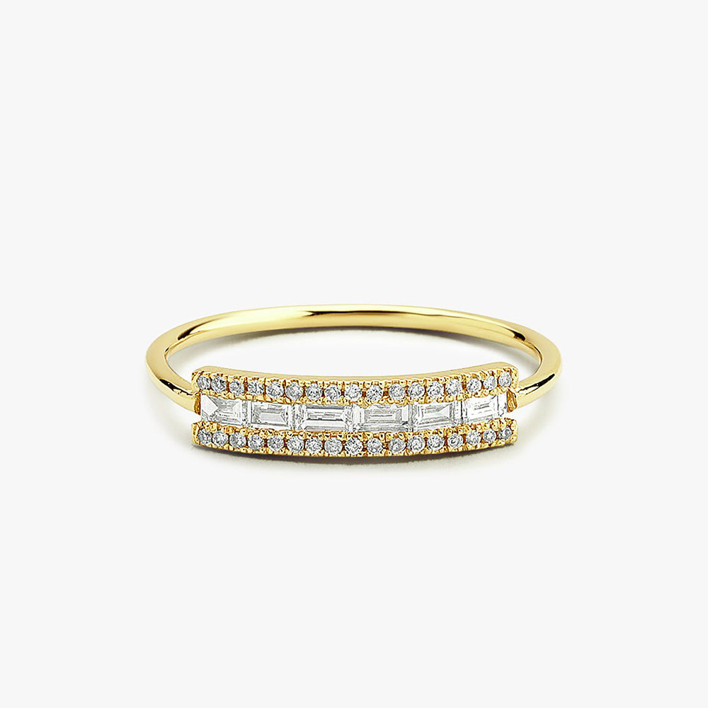 OBFJ1627 - 14K Gold Horizontal Baguette Diamond Ring 1