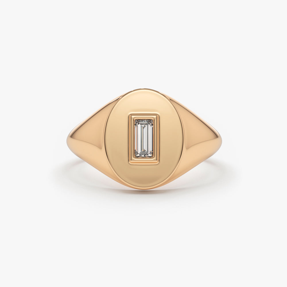 OBFJ1666 - 14K Gold Baguette Diamond Signet Ring 5