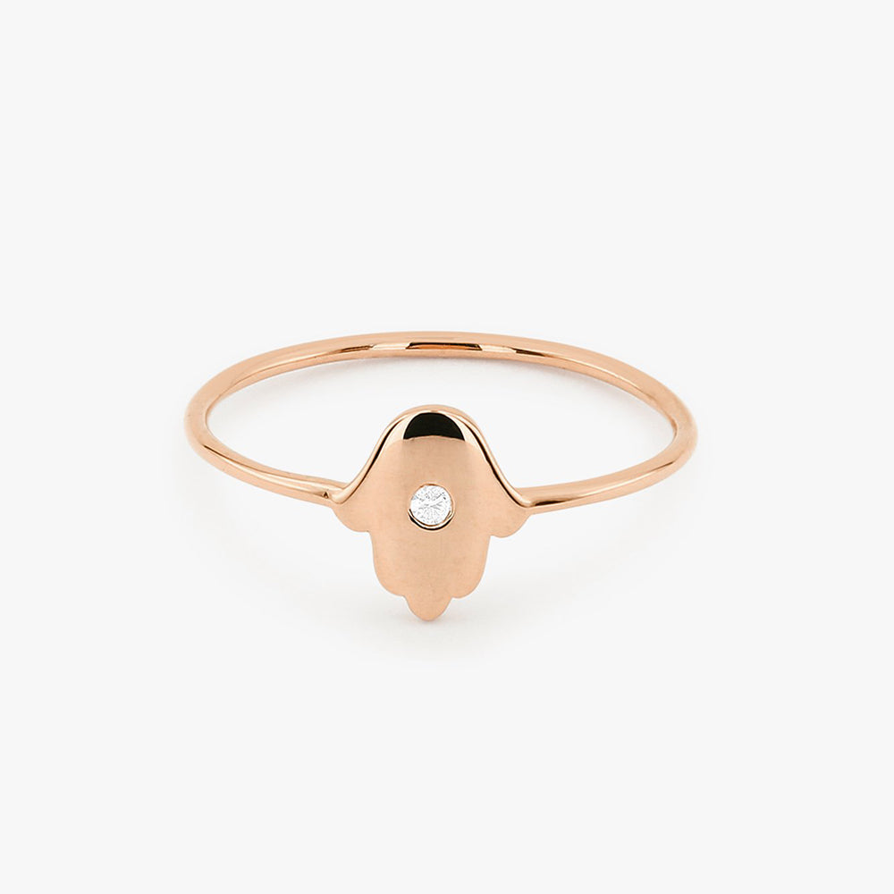 OBFJ1665 - 14K Gold Diamond Hamsa Ring 6