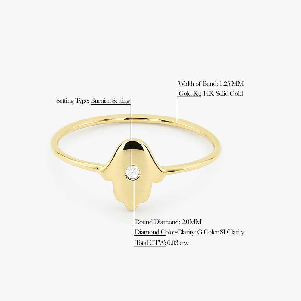 OBFJ1665 - 14K Gold Diamond Hamsa Ring 8