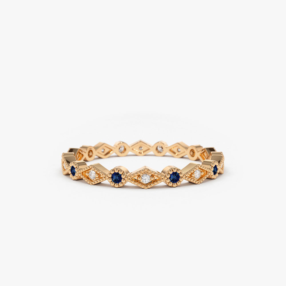 OBFJ1681 - 14k Sapphire Art Deco Wedding Band 7