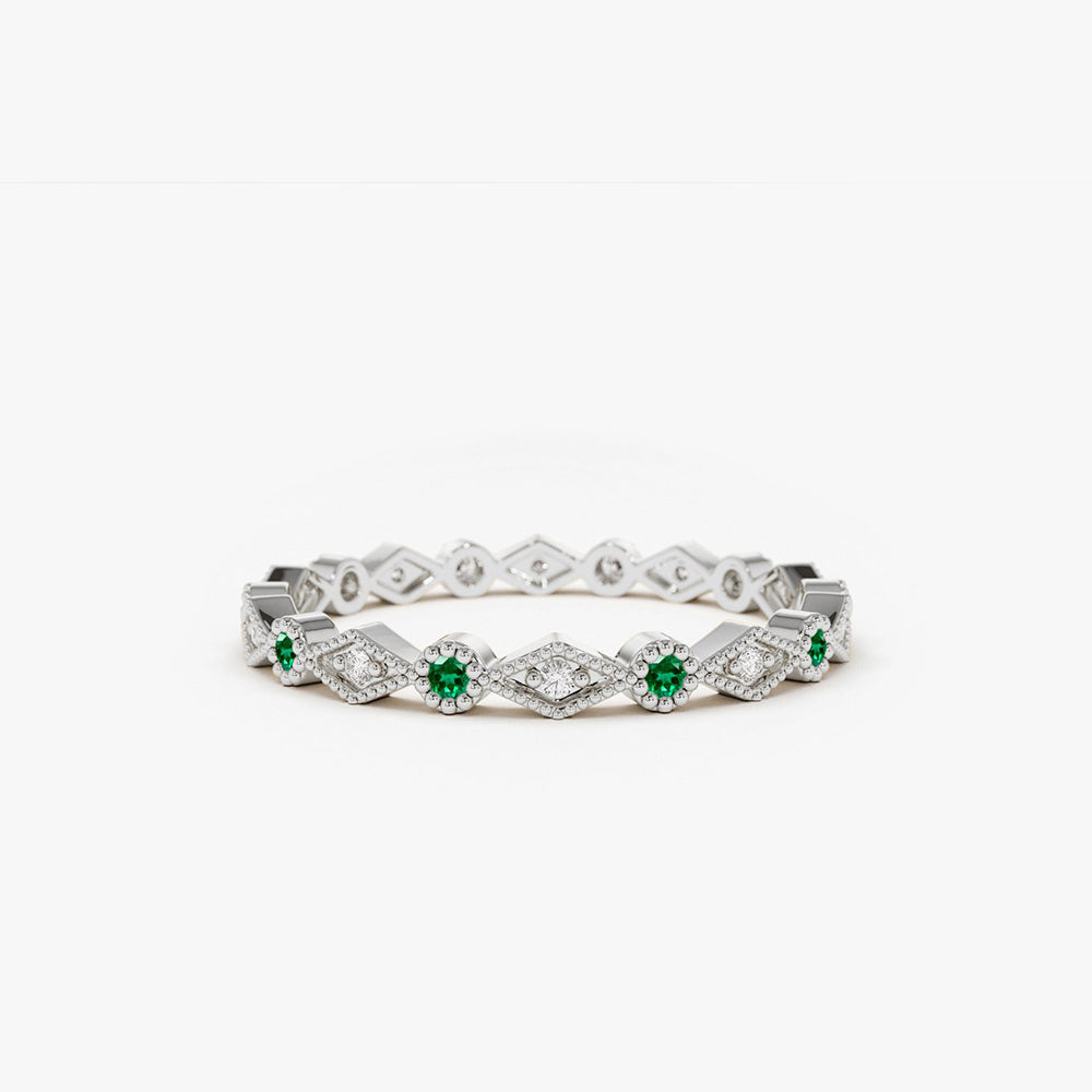 OBFJ1682 - 14k Gold Emerald Art Deco Wedding Band 7