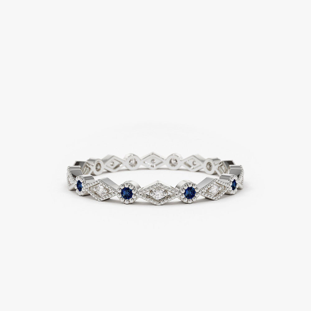 OBFJ1681 - 14k Sapphire Art Deco Wedding Band 8