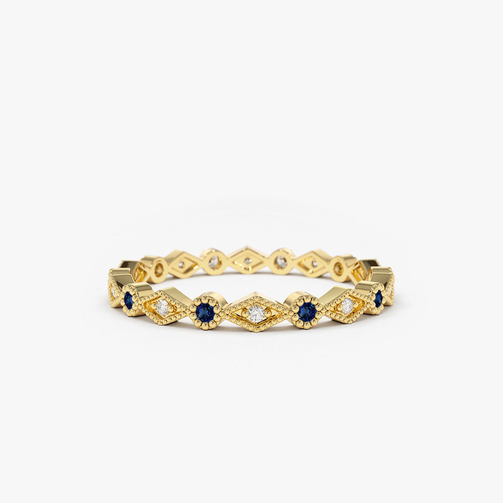 OBFJ1681 - 14k Sapphire Art Deco Wedding Band 1