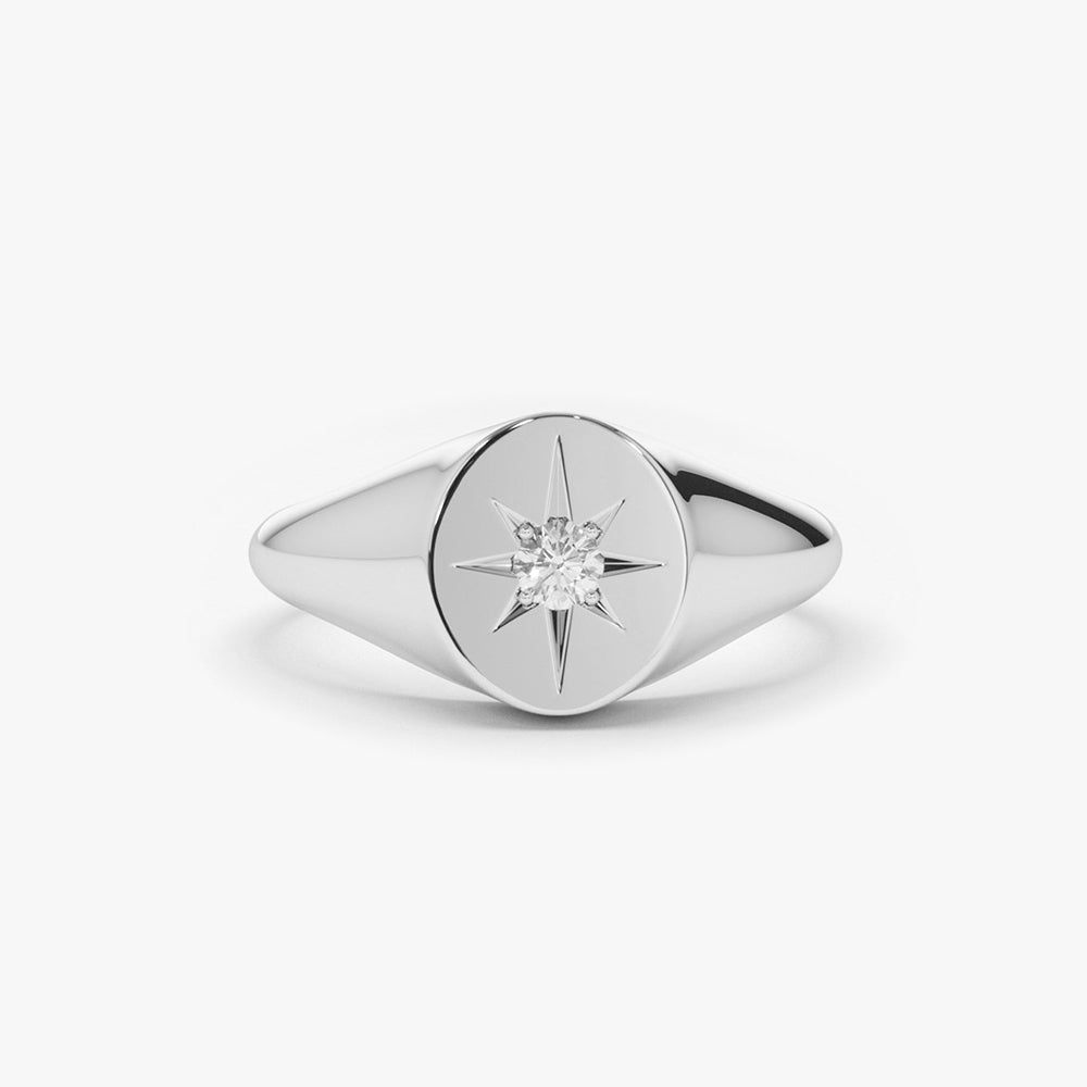 OBFJ1633 - 14K Gold Starburst Diamond Signet Ring 5