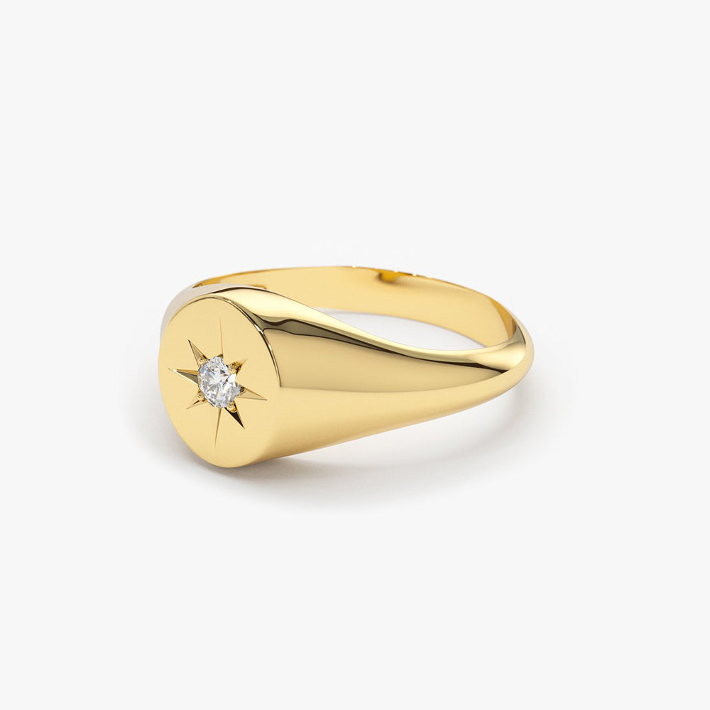 OBFJ1633 - 14K Gold Starburst Diamond Signet Ring 7