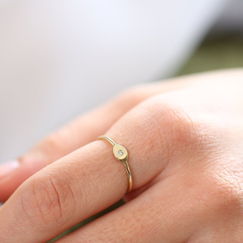 OBFJ1662 - 14K Gold Evil Eye Diamond Ring 6