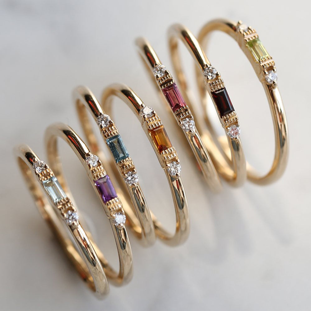 OBFJ2018 - 14K Gold Baguette Amethyst With Diamond Ring 2