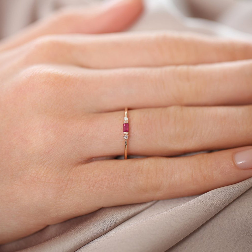 OBFJ1675 - 14K Baguette Ruby With Diamond Ring 4