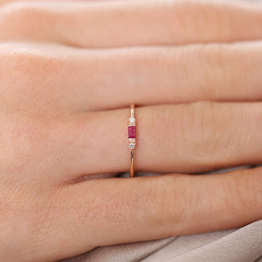OBFJ1675 - 14K Baguette Ruby With Diamond Ring 3