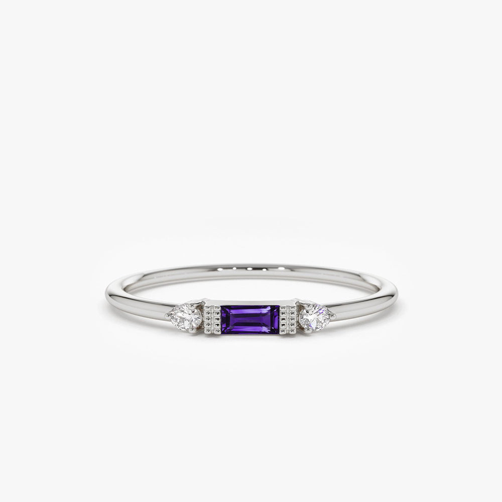 OBFJ2018 - 14K Gold Baguette Amethyst With Diamond Ring 6
