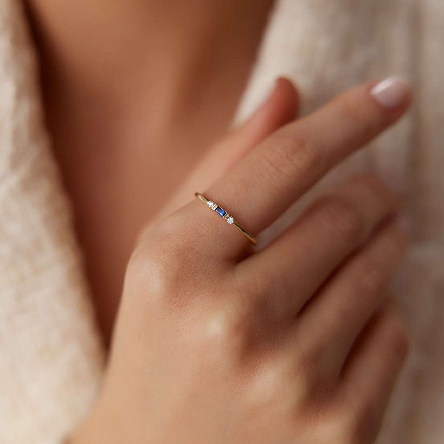 OBFJ1676 - 14k Baguette Blue Sapphire with Diamond Ring 2