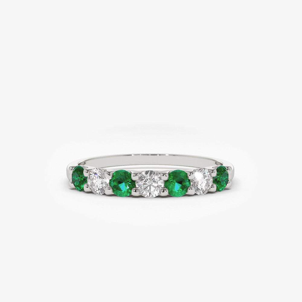 OBFJ1684 - 14K Gold Alternating Emerald and Diamond Wedding Band 8