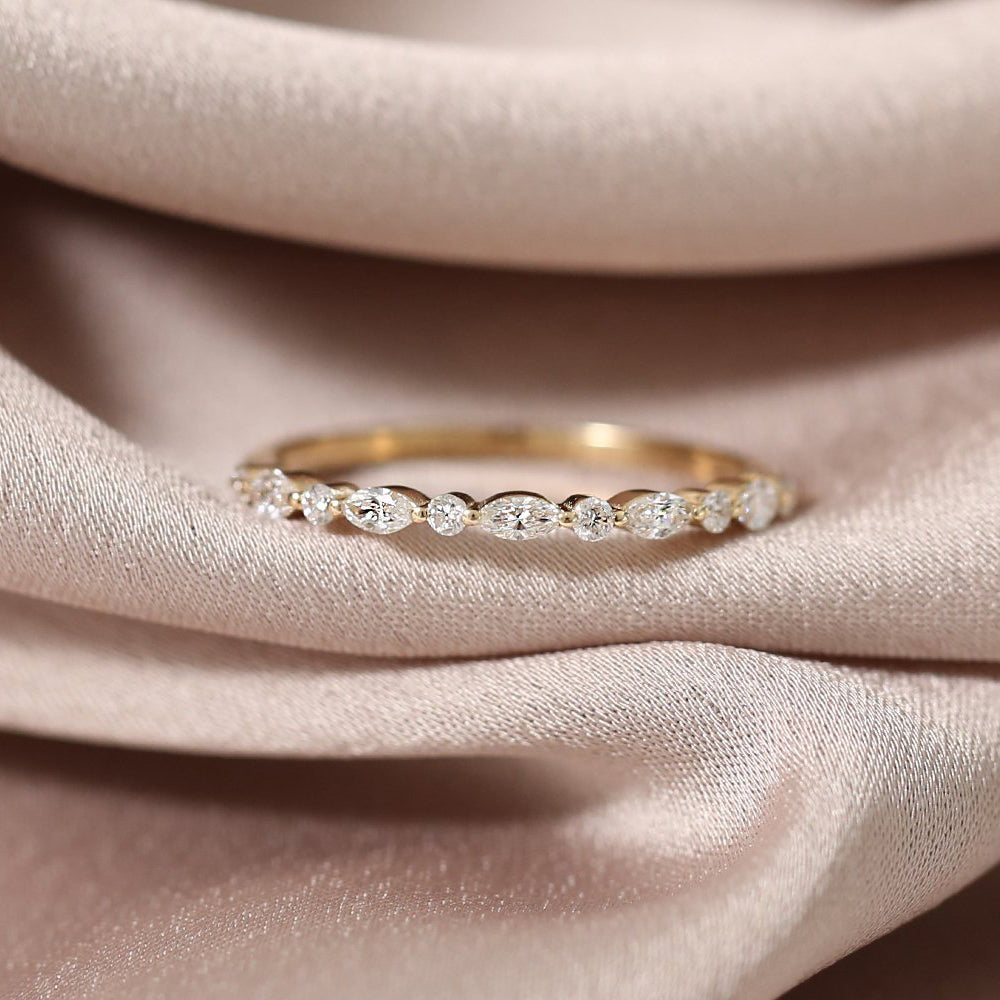 OBFJ1755 - 14K Gold Marquise and Round Diamond Ring 6
