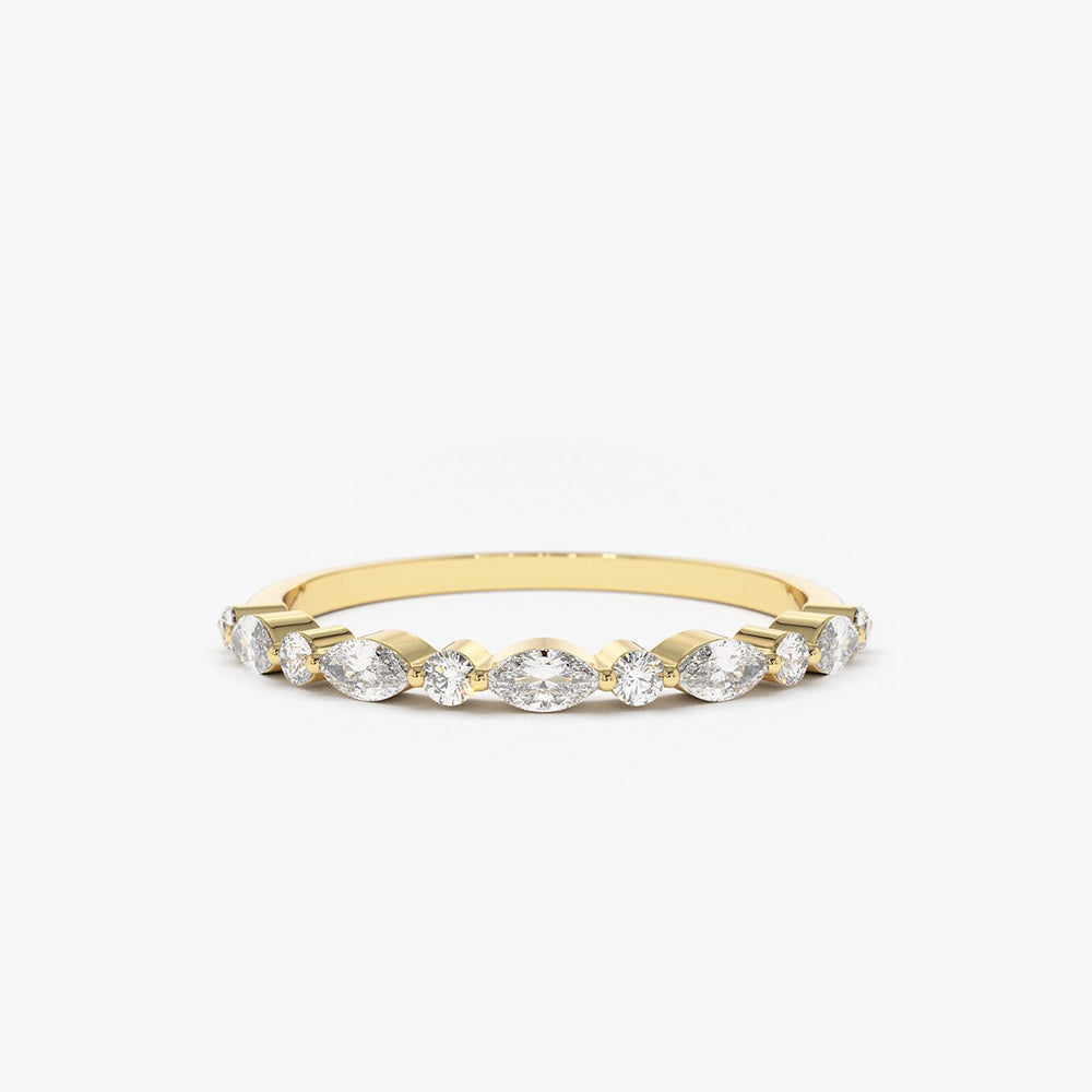 OBFJ1755 - 14K Gold Marquise and Round Diamond Ring 1