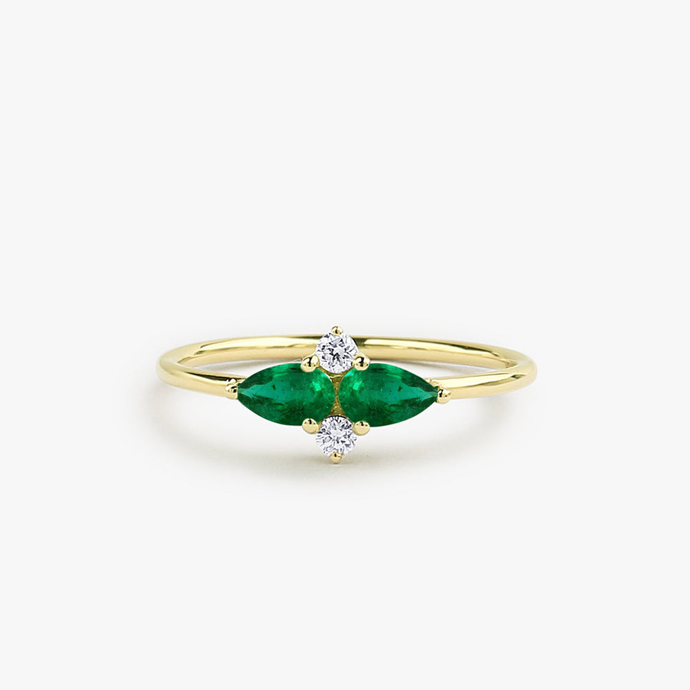 OBFJ1713 - 14K Gold Pear Shape Emerald and Diamond Cluster Ring 1