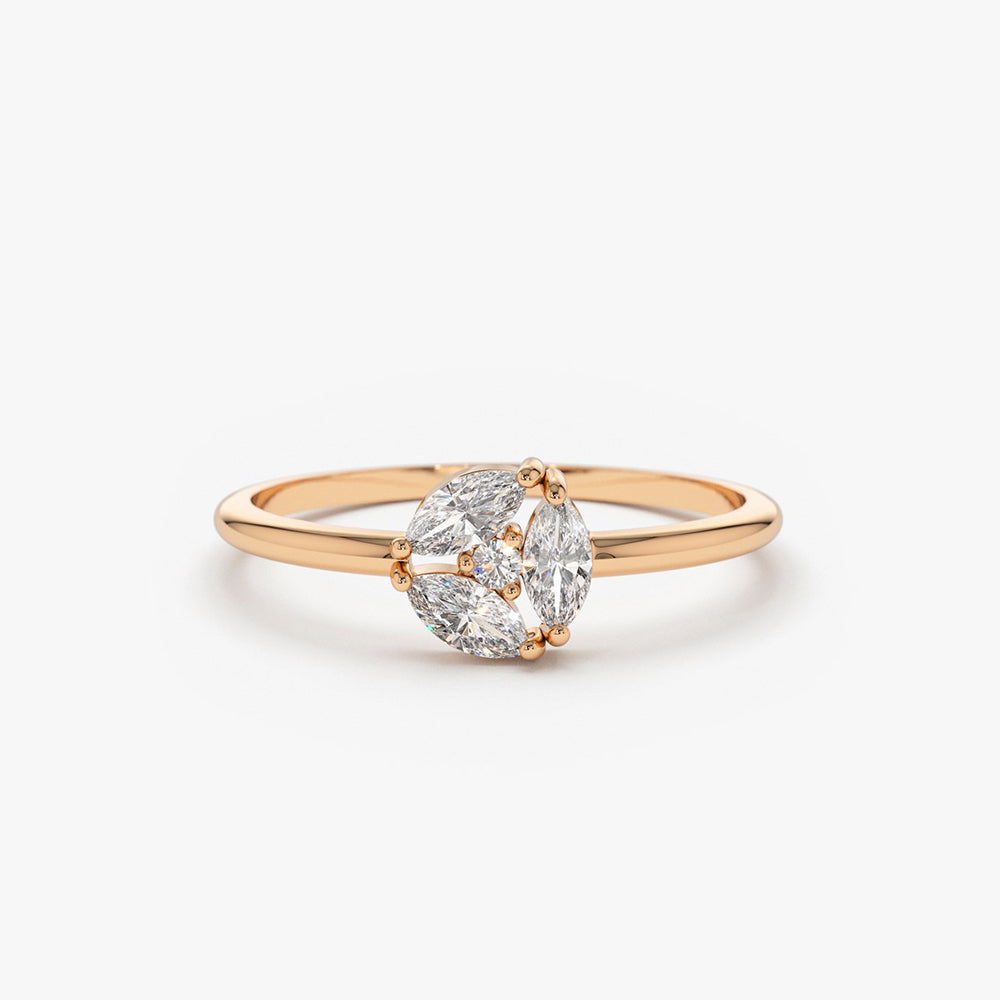OBFJ1791 - 14K Gold Marquise Diamond Cluster Ring 4
