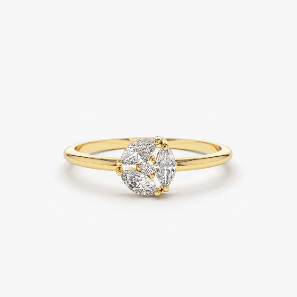 OBFJ1791 - 14K Gold Marquise Diamond Cluster Ring 1