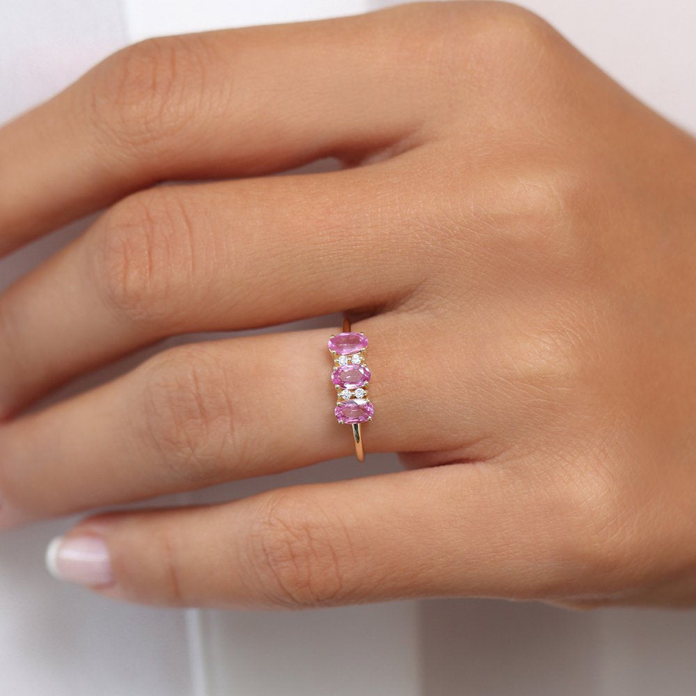 OBFJ1760 - 14k Oval Genuine Pink Sapphire and Diamond Ring 3
