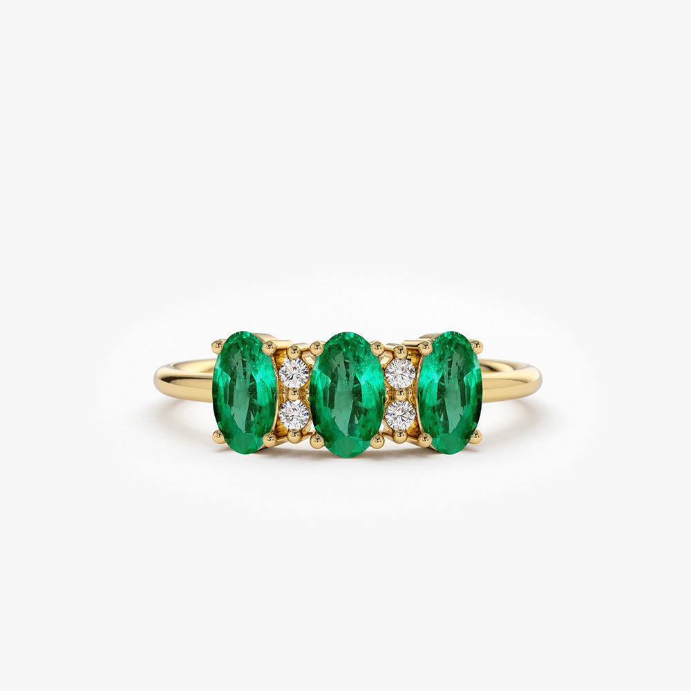 OBFJ1704 - 14k Triple Oval Emerald Diamond Ring 1
